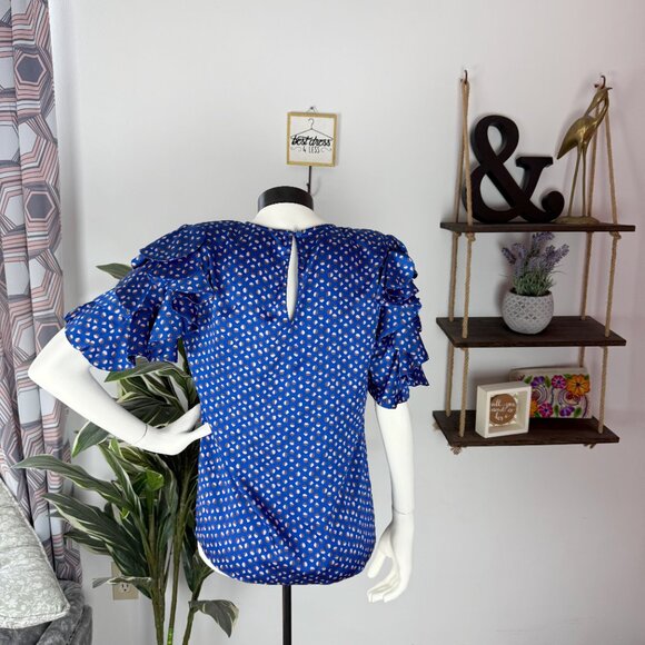 Kate Spade Geo Dot Crew Neck Ruffle Sleeve Shirt - Picture 7 of 8